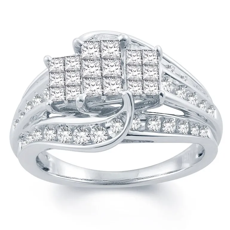 Womens 1 CT. T.W. Natural White Diamond 10K Gold Side Stone Engagement Ring