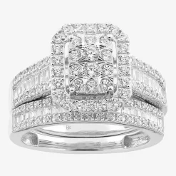Womens 1 CT. T.W. Natural White Diamond 10K Gold Side Stone Halo Bridal Set