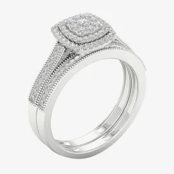 Womens 1/3 CT. T.W. Natural White Diamond 10K Gold Cushion Halo Bridal Set