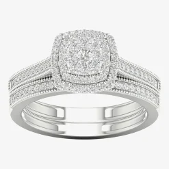 Womens 1/3 CT. T.W. Natural White Diamond 10K Gold Cushion Halo Bridal Set