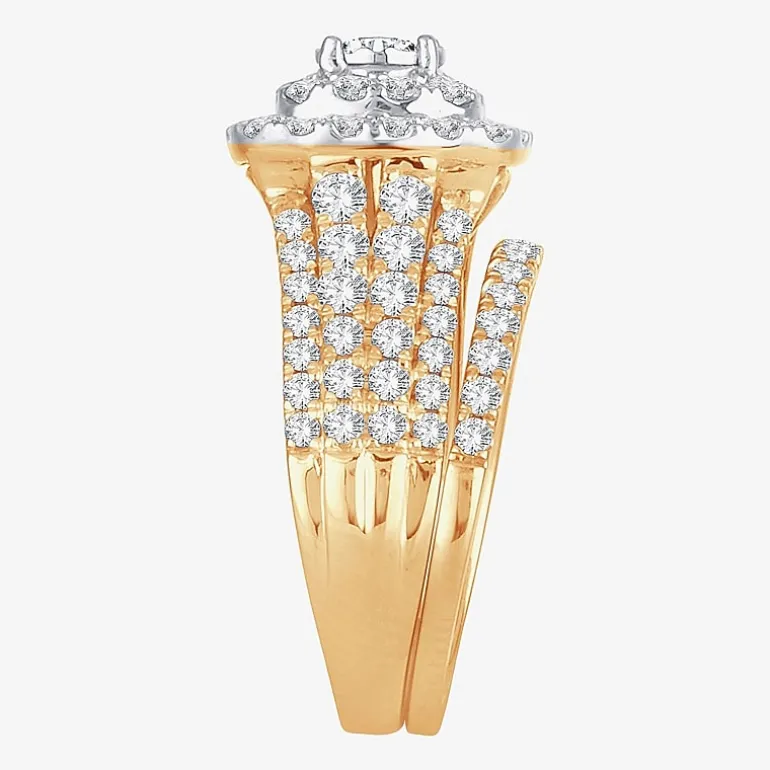 Womens 2 CT. T.W. Natural White Diamond 10K Gold Cushion Halo Bridal Set