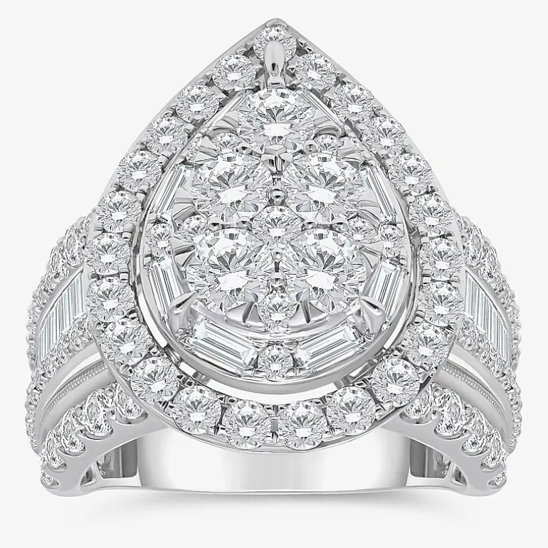 Womens 4 CT. T.W. White Diamond 10K Gold Pear Side Stone Halo Engagement Ring