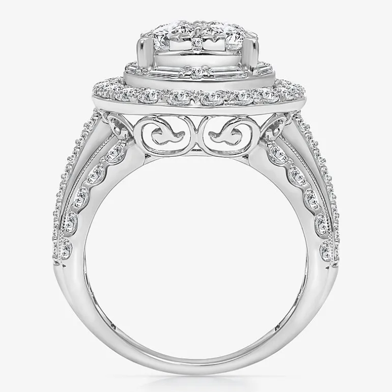Womens 4 CT. T.W. White Diamond 10K Gold Pear Side Stone Halo Engagement Ring