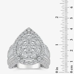 Womens 4 CT. T.W. White Diamond 10K Gold Pear Side Stone Halo Engagement Ring