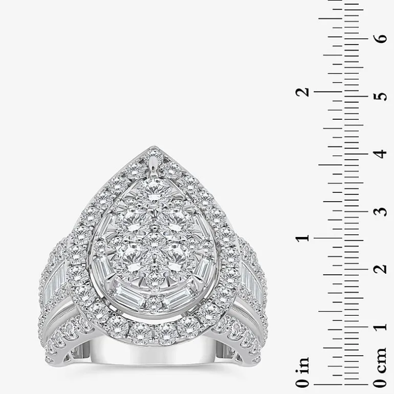 Womens 4 CT. T.W. White Diamond 10K Gold Pear Side Stone Halo Engagement Ring