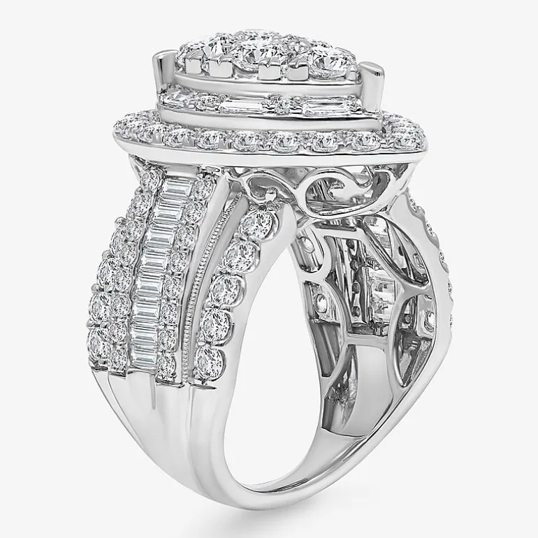 Womens 4 CT. T.W. White Diamond 10K Gold Pear Side Stone Halo Engagement Ring