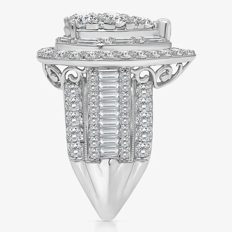 Womens 4 CT. T.W. White Diamond 10K Gold Pear Side Stone Halo Engagement Ring