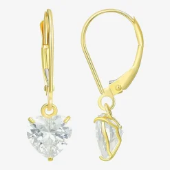 Womens Cubic Zirconia 14K Gold Heart Drop Earrings