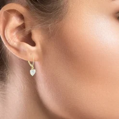 Womens Cubic Zirconia 14K Gold Heart Drop Earrings