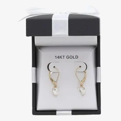 Womens Cubic Zirconia 14K Gold Heart Drop Earrings