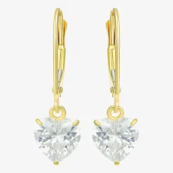 Womens Cubic Zirconia 14K Gold Heart Drop Earrings