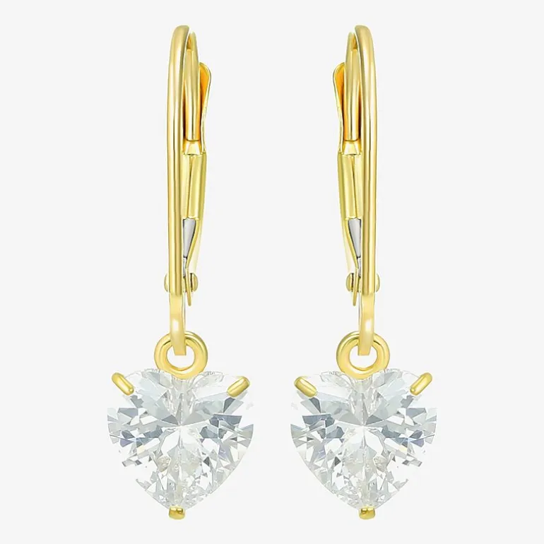 Womens Cubic Zirconia 14K Gold Heart Drop Earrings