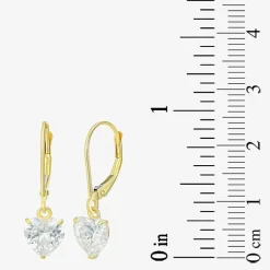 Womens Cubic Zirconia 14K Gold Heart Drop Earrings