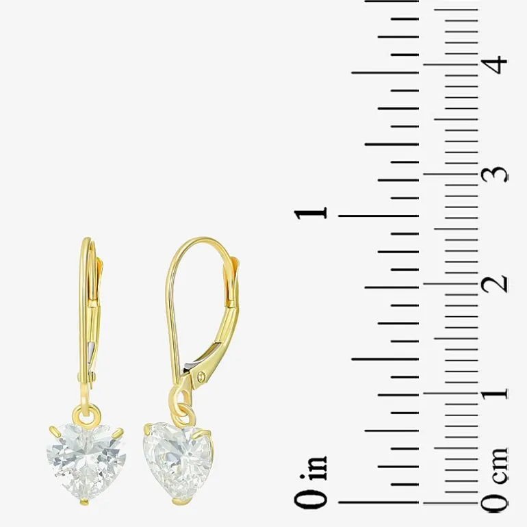Womens Cubic Zirconia 14K Gold Heart Drop Earrings