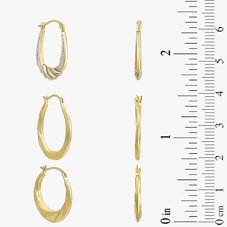 Women's Cubic Zirconia 14K Gold 6 Pair Earring Set