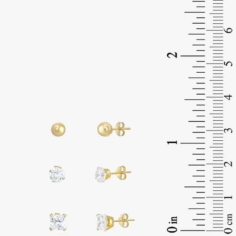 Women's Cubic Zirconia 14K Gold 6 Pair Earring Set