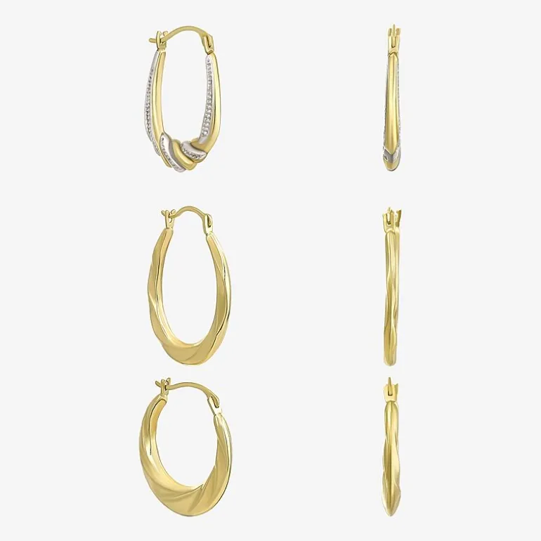 Women's Cubic Zirconia 14K Gold 6 Pair Earring Set