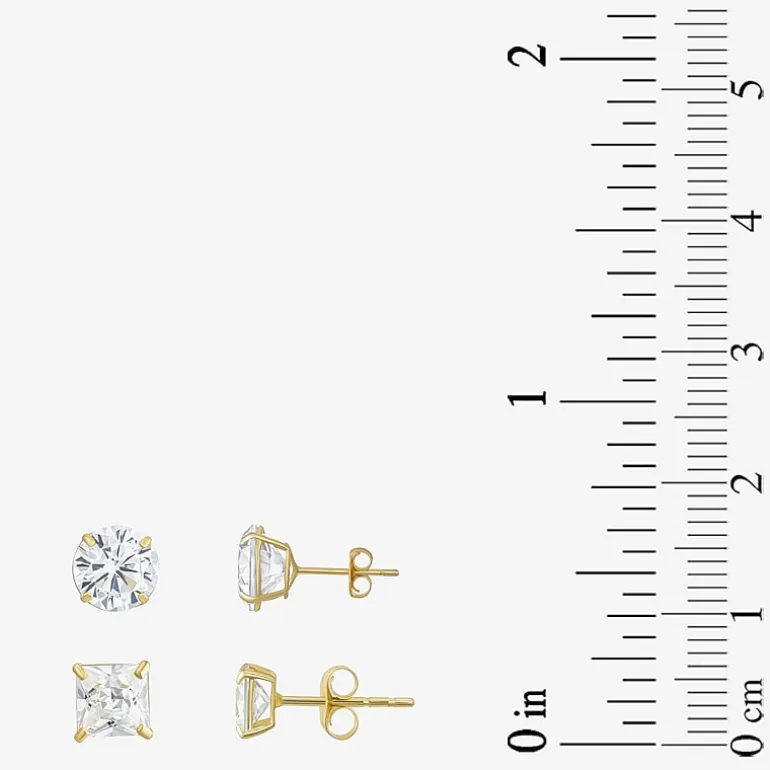 Womens Cubic Zirconia 10K Gold 2 Pair Earring Set