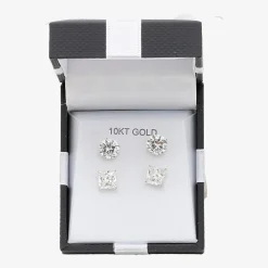 Womens Cubic Zirconia 10K Gold 2 Pair Earring Set