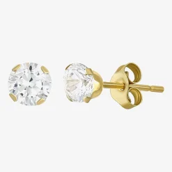 Womens Cubic Zirconia 10K Gold Round Square 5 Pair Earring Set