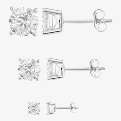 Womens Cubic Zirconia Sterling Silver Round 6 Pair Earring Set