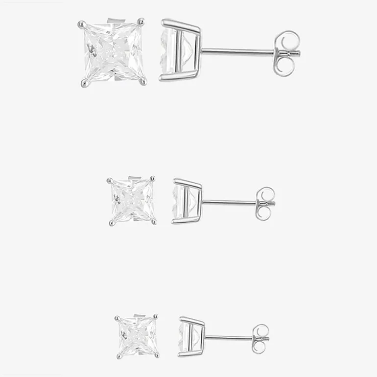 Womens Cubic Zirconia Sterling Silver Round 6 Pair Earring Set