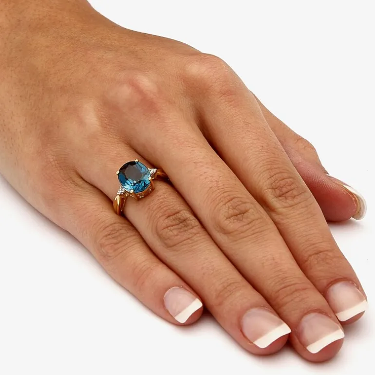 Womens Diamond Accent Genuine Blue Topaz 18K Gold Over Silver Cocktail Ring
