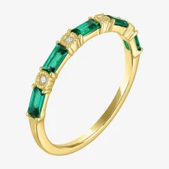 Womens Diamond Accent Lab Created Green Emerald 10K Gold Wedding Band