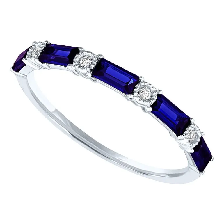 Womens Diamond Accent Lab Created Green Emerald 10K Gold Wedding Band