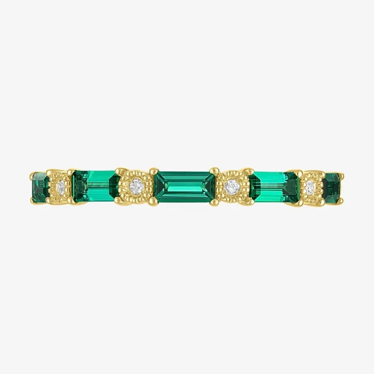 Womens Diamond Accent Lab Created Green Emerald 10K Gold Wedding Band