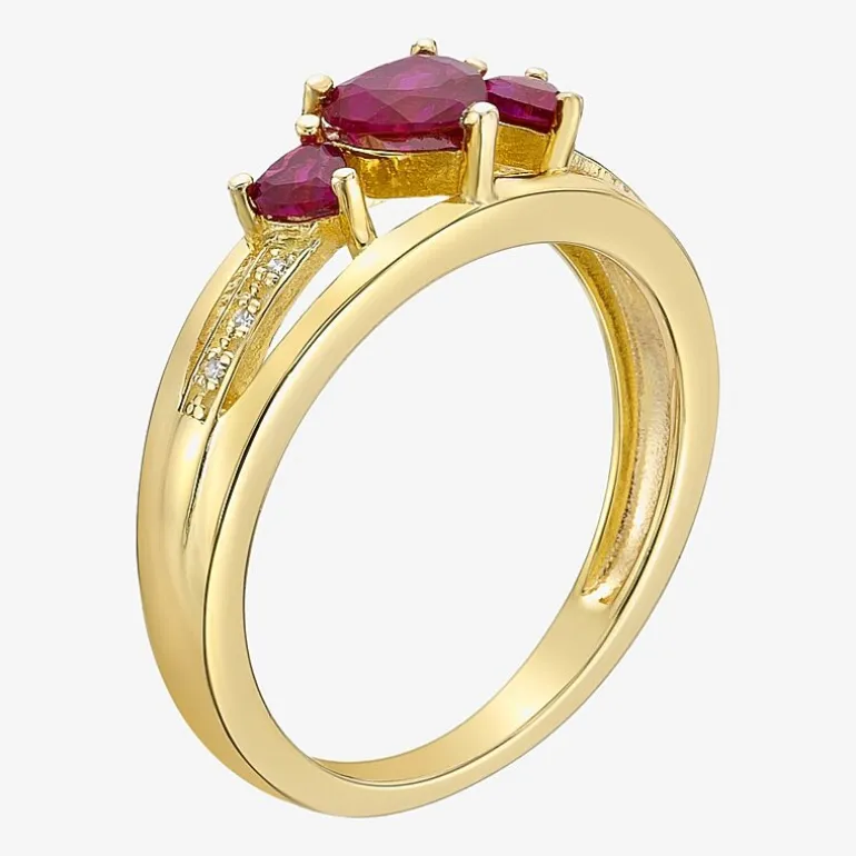 Womens Diamond Accent Lab Created Red Ruby 18K Gold Over Silver 3-Stone Side Stone Cocktail Ring