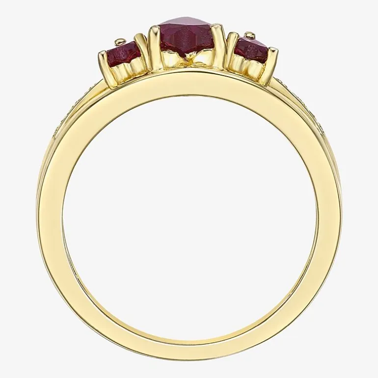 Womens Diamond Accent Lab Created Red Ruby 18K Gold Over Silver 3-Stone Side Stone Cocktail Ring