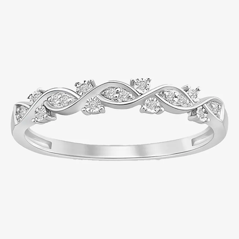 Womens Diamond Accent Natural White Diamond 10K Gold Anniversary Wedding Band