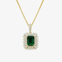 Womens Emeral-cut Gemstone & 1/2 CT. T.W. Lab-Grown Diamond 10K Gold Pendant Necklace