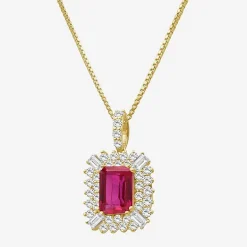 Womens Emeral-cut Gemstone & 1/2 CT. T.W. Lab-Grown Diamond 10K Gold Pendant Necklace