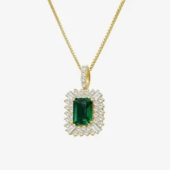 Womens Emeral-cut Gemstone & 1/2 CT. T.W. Lab-Grown Diamond 10K Gold Pendant Necklace