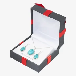 Womens Enhanced Blue Turquoise Sterling Silver Oval 2-pc. Jewelry Set