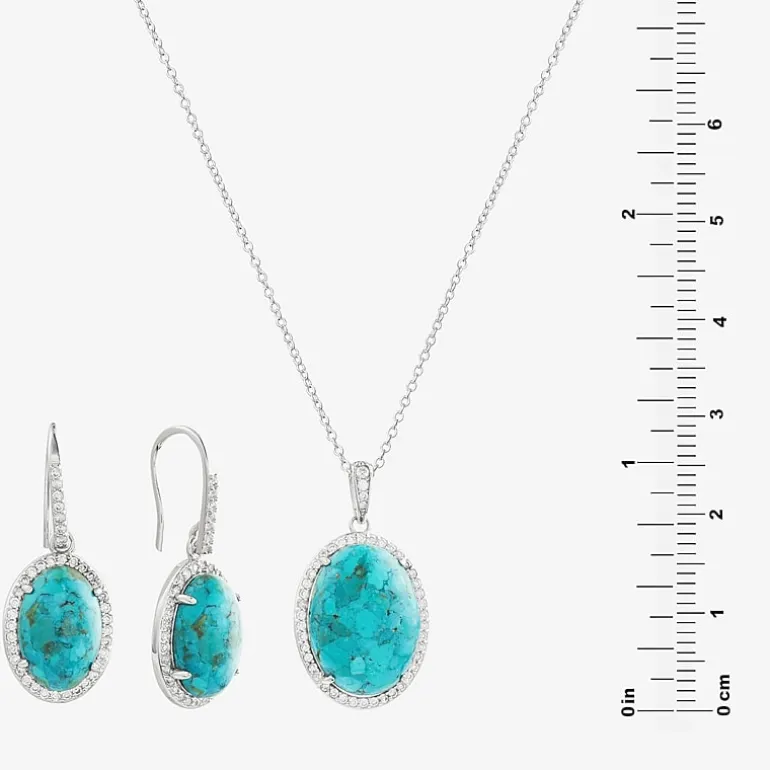 Womens Enhanced Blue Turquoise Sterling Silver Oval 2-pc. Jewelry Set