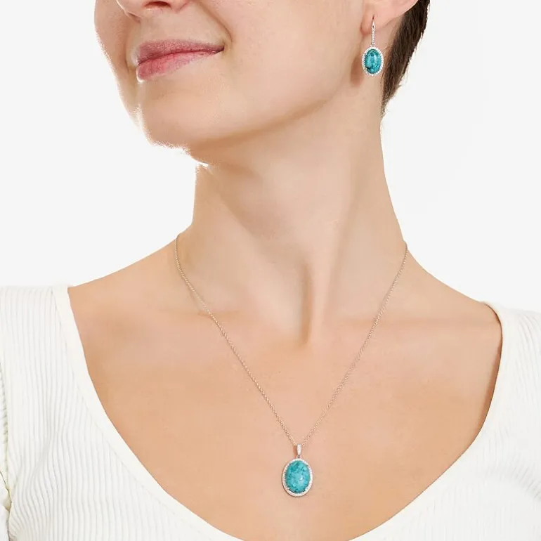 Womens Enhanced Blue Turquoise Sterling Silver Oval 2-pc. Jewelry Set