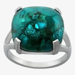 Womens Enhanced Blue Turquoise Sterling Silver Oval Cocktail Ring