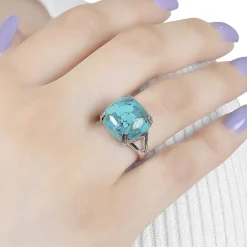 Womens Enhanced Blue Turquoise Sterling Silver Oval Cocktail Ring