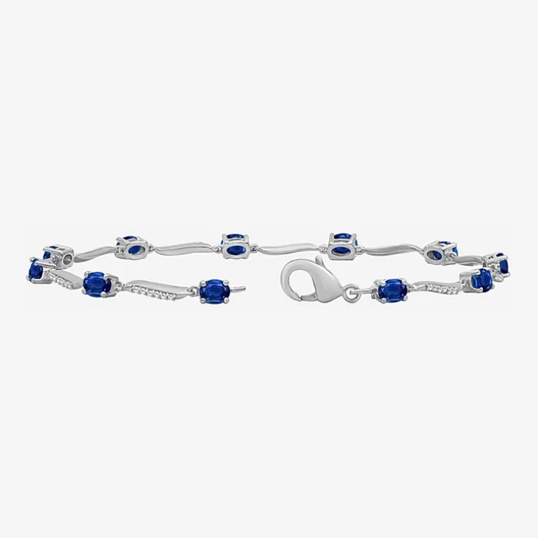 Womens Gemstone & 1/8 CT. T.W. Natural Diamond 10K Gold Oval 7.25 Inch Tennis Bracelet