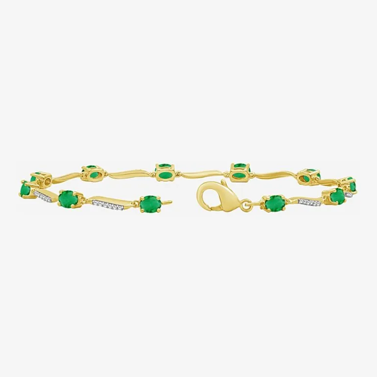 Womens Gemstone & 1/8 CT. T.W. Natural Diamond 10K Gold Oval 7.25 Inch Tennis Bracelet
