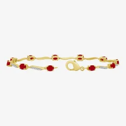 Womens Gemstone & 1/8 CT. T.W. Natural Diamond 10K Gold Oval 7.25 Inch Tennis Bracelet