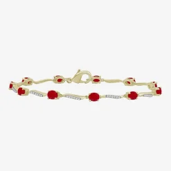 Womens Gemstone & 1/8 CT. T.W. Natural Diamond 10K Gold Oval 7.25 Inch Tennis Bracelet