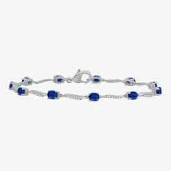 Womens Gemstone & 1/8 CT. T.W. Natural Diamond 10K Gold Oval 7.25 Inch Tennis Bracelet