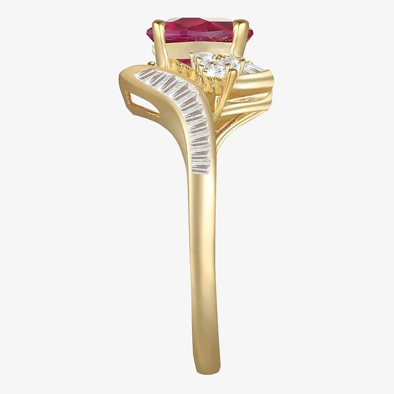 Womens Gemstone 14K Gold Over Silver Crossover Side Stone Cocktail Ring