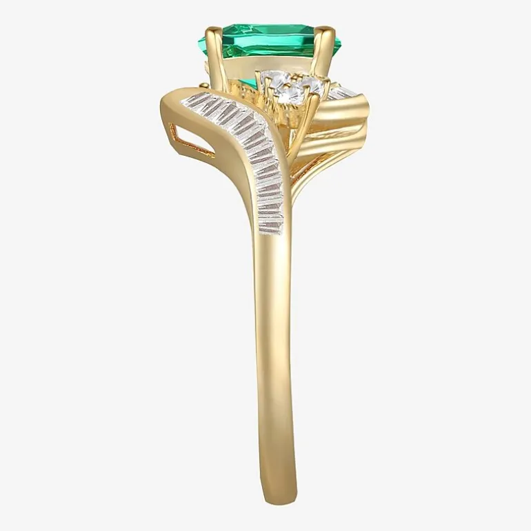 Womens Gemstone 14K Gold Over Silver Crossover Side Stone Cocktail Ring