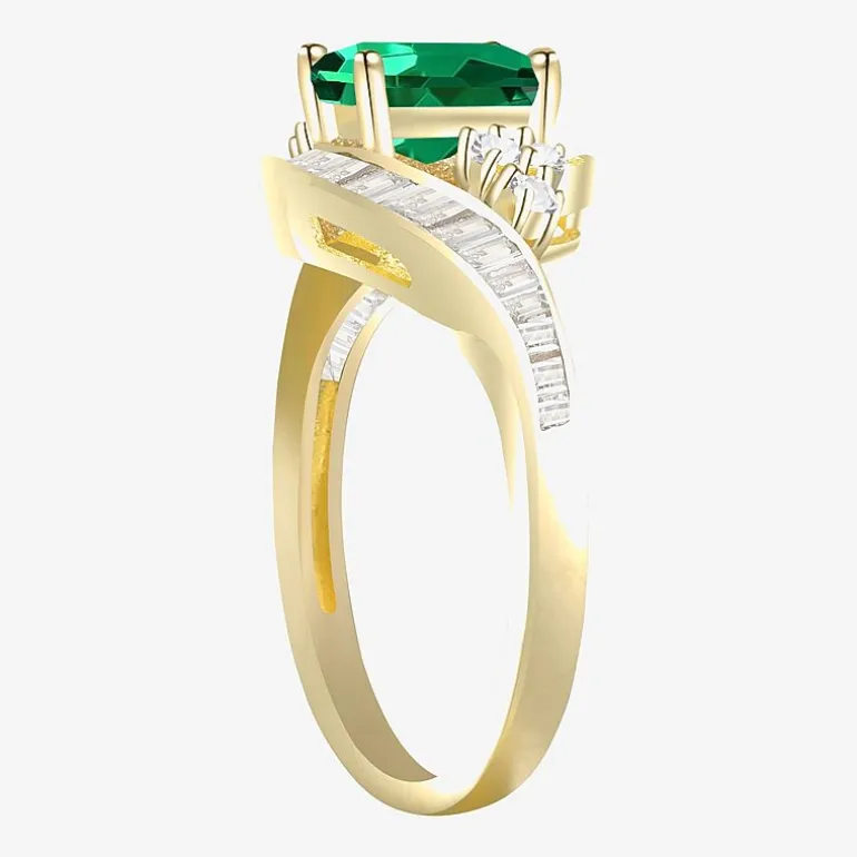 Womens Gemstone 14K Gold Over Silver Crossover Side Stone Cocktail Ring