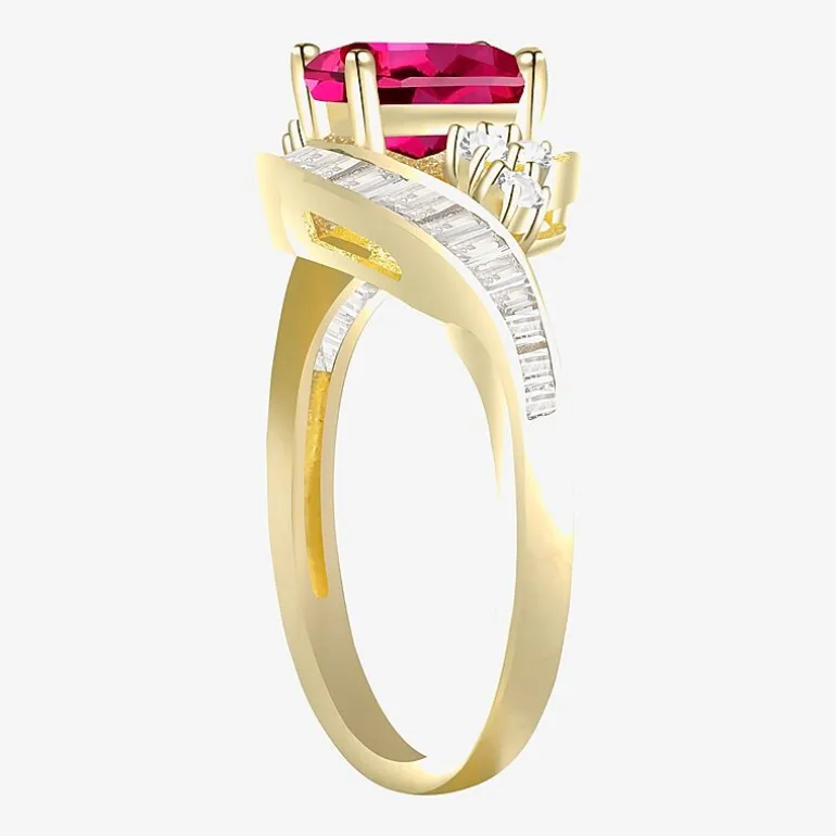 Womens Gemstone 14K Gold Over Silver Crossover Side Stone Cocktail Ring